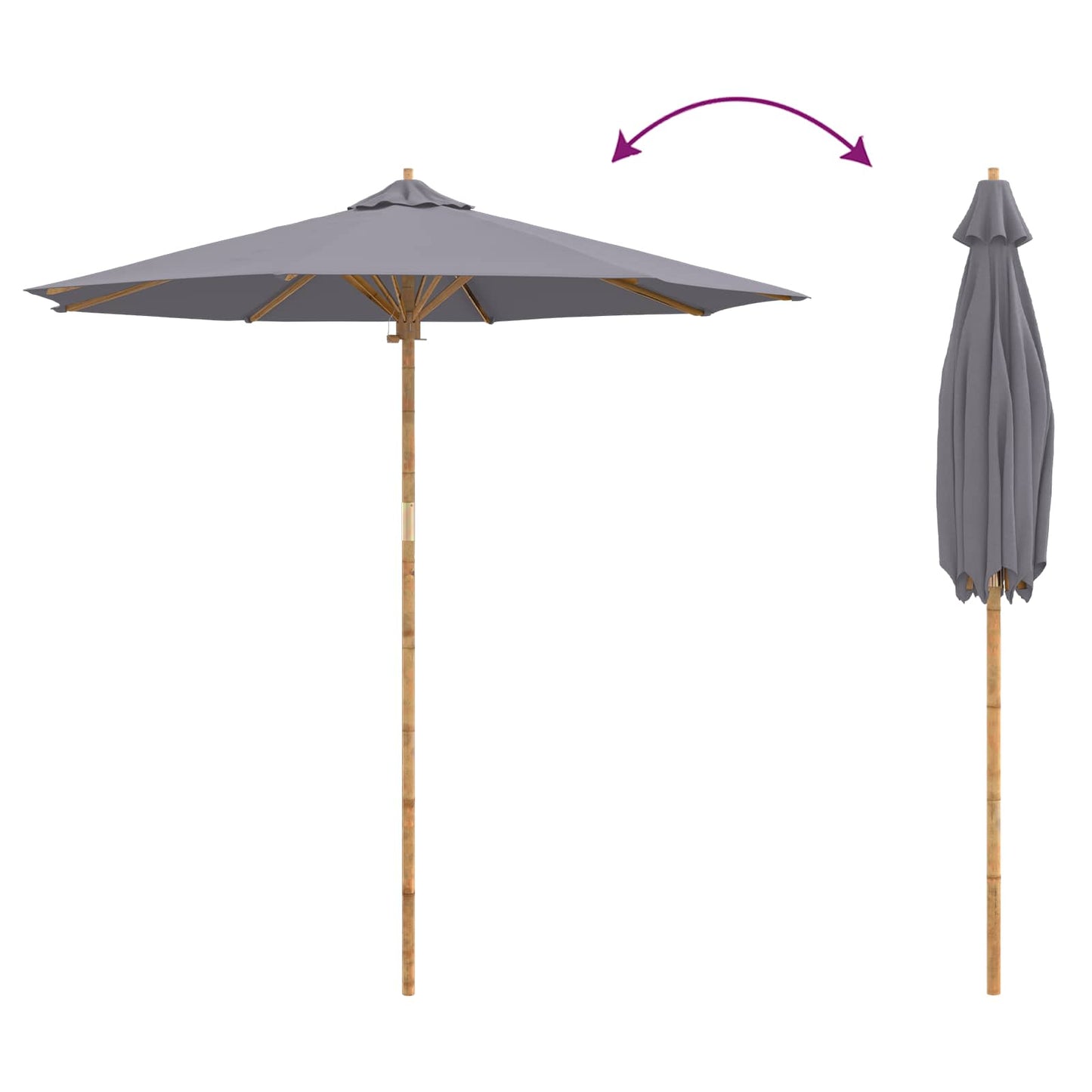 Havesol Ø 240 x 260 cm Bambus Rund Mørkegrå