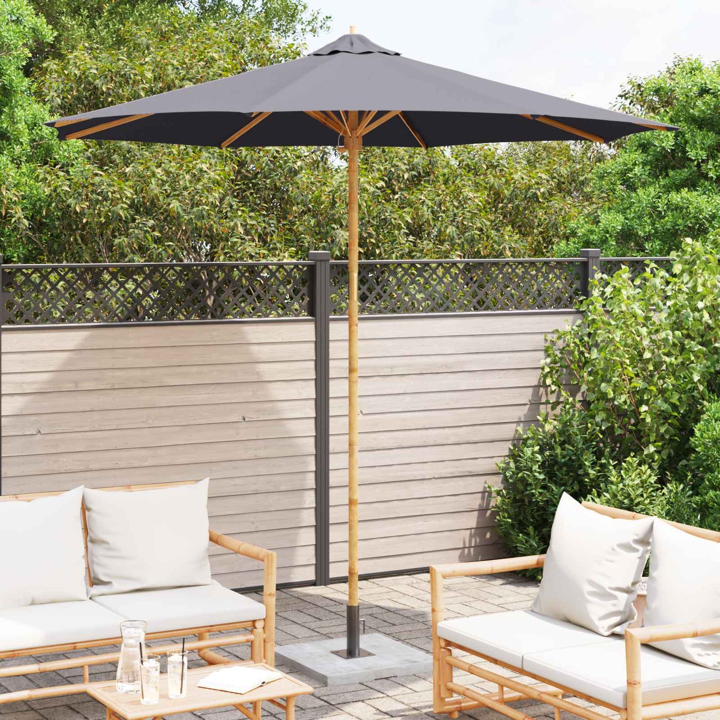 Havesol Ø 270 x 260 cm Bambus Rund Mørkegrå
