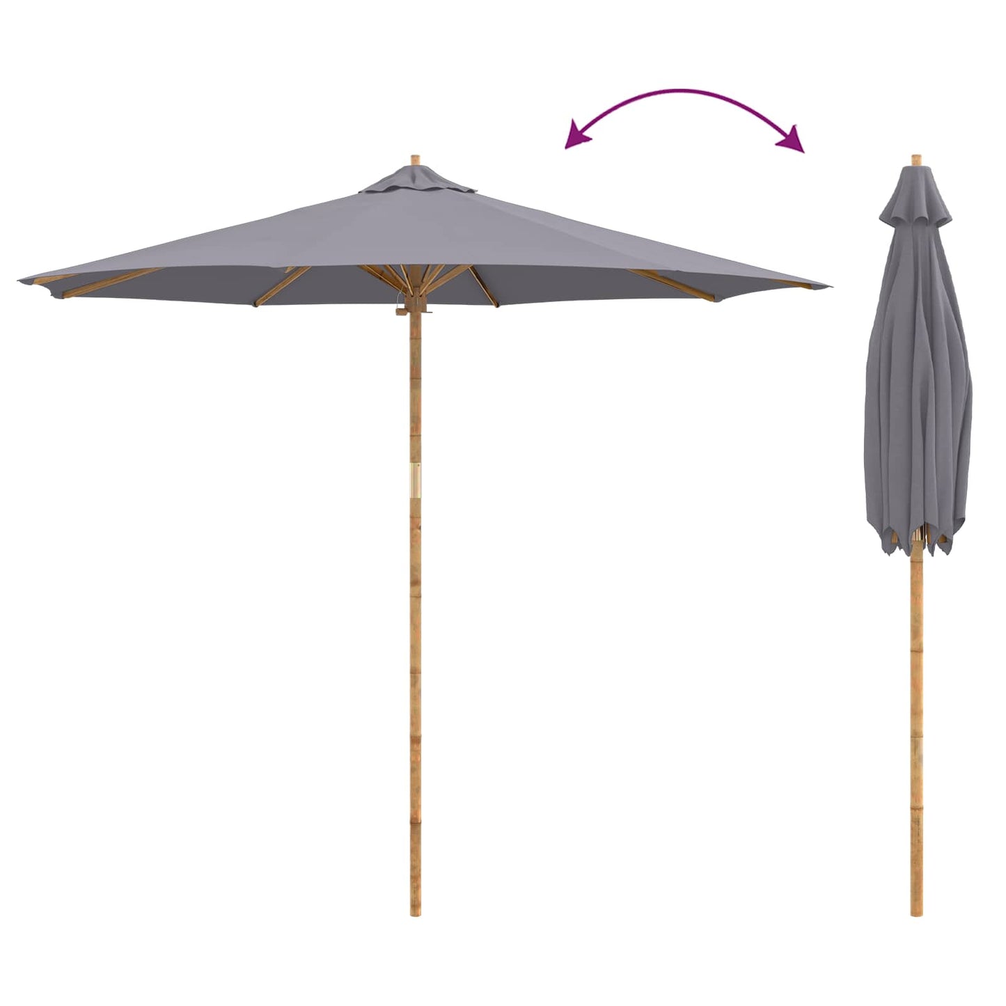 Havesol Ø 270 x 260 cm Bambus Rund Mørkegrå