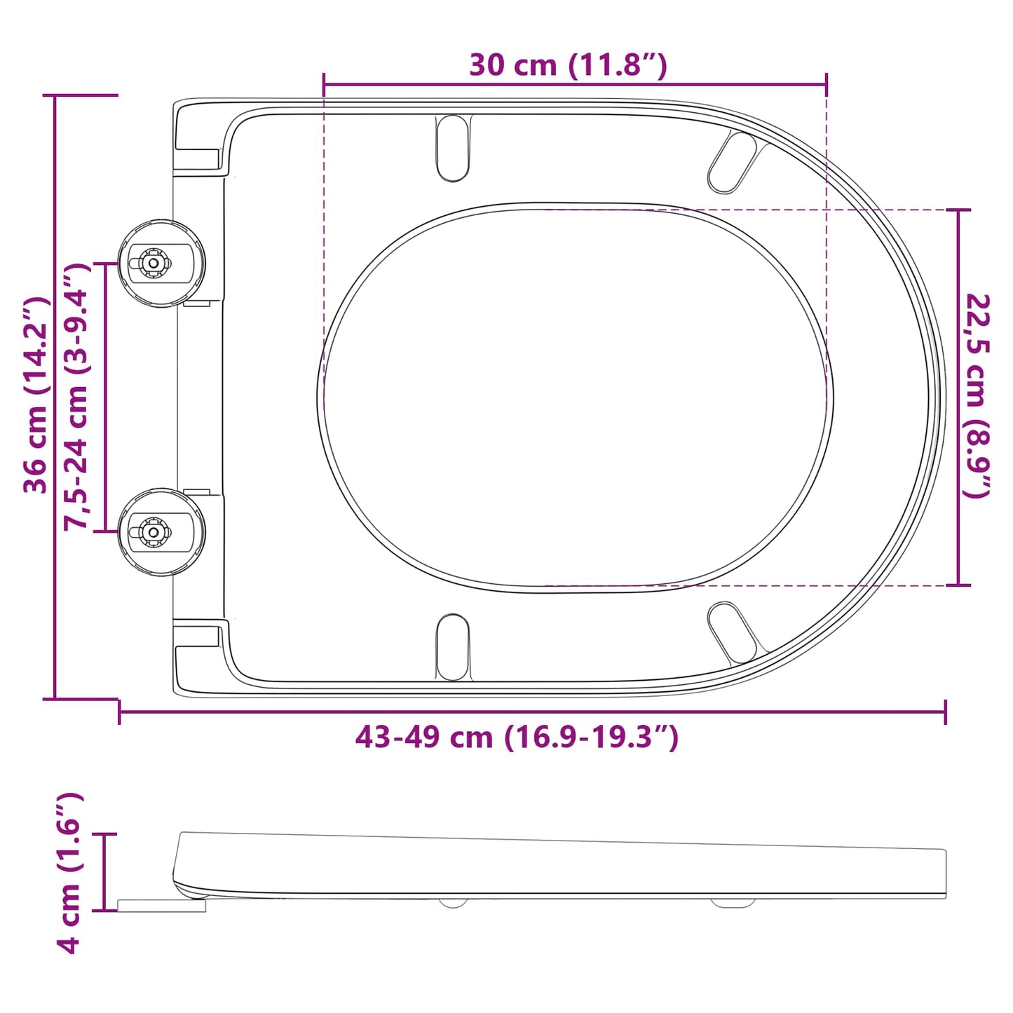 Toilet sæde Antracit 49 x 36 x 4 cm Duroplast