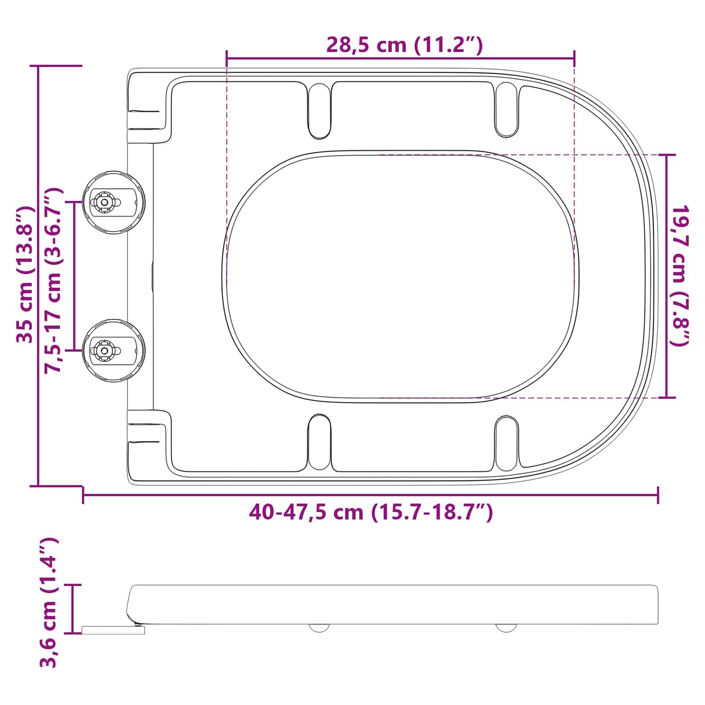 Toilet sæde Hvid 47,5 x 35 x 3,6 cm Duroplast