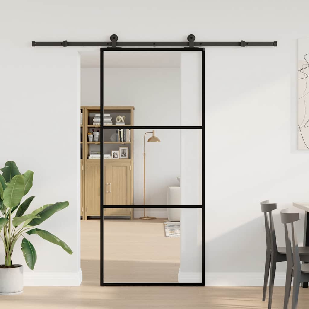 skydedør med hardwaresæt 90x205 cm sikkerhedsglas aluminium