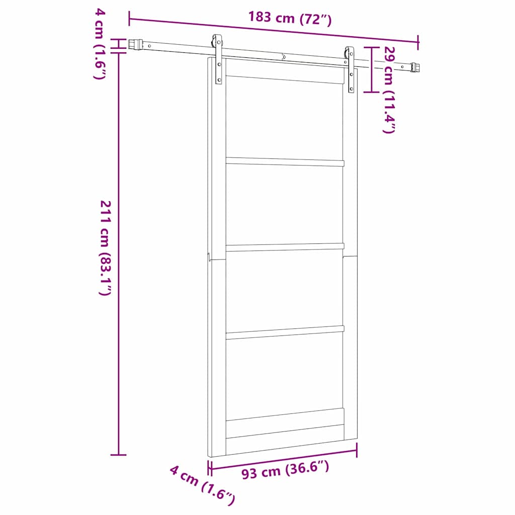 Skydedør ORKDAL Hvid 93 x 211 cm Massivt fyrretræ og glas