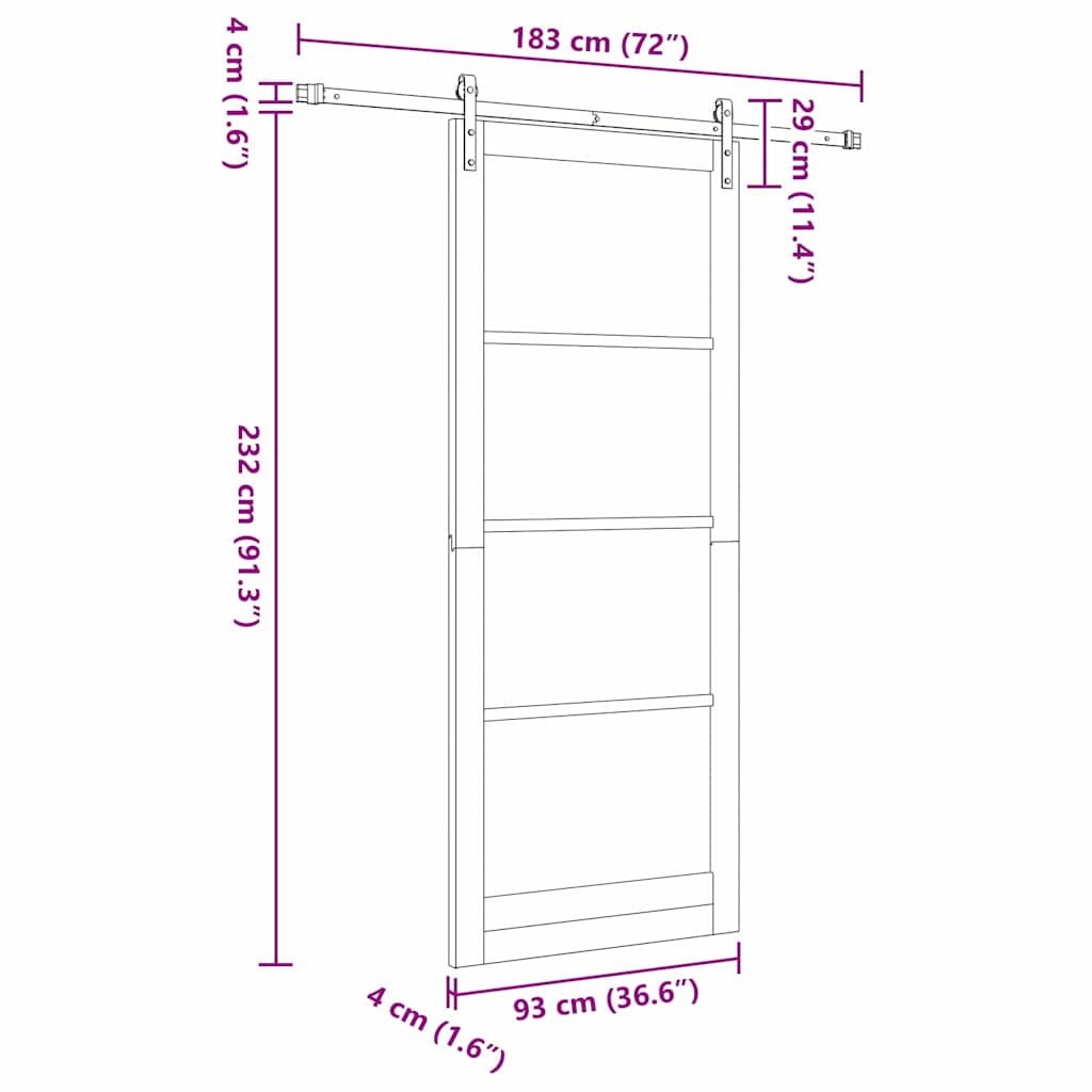 Skydedør ORKDAL Hvid 93 x 232 cm Massivt fyrretræ og glas
