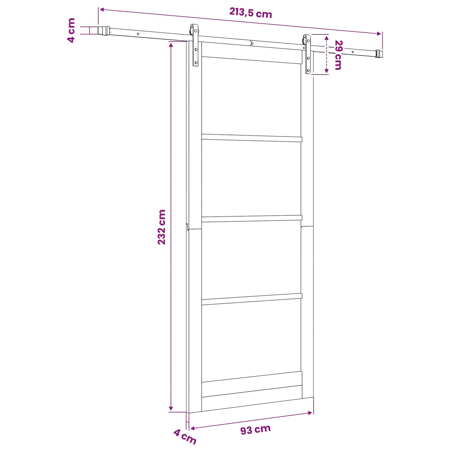 Skydedør ORKDAL Hvid 93 x 232 cm Massivt fyrretræ og glas