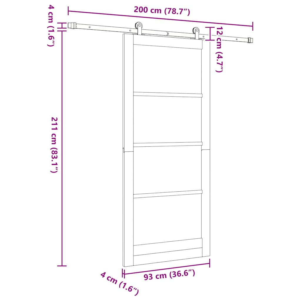 Skydedør ORKDAL Hvid 93 x 211 cm Massivt fyrretræ og glas