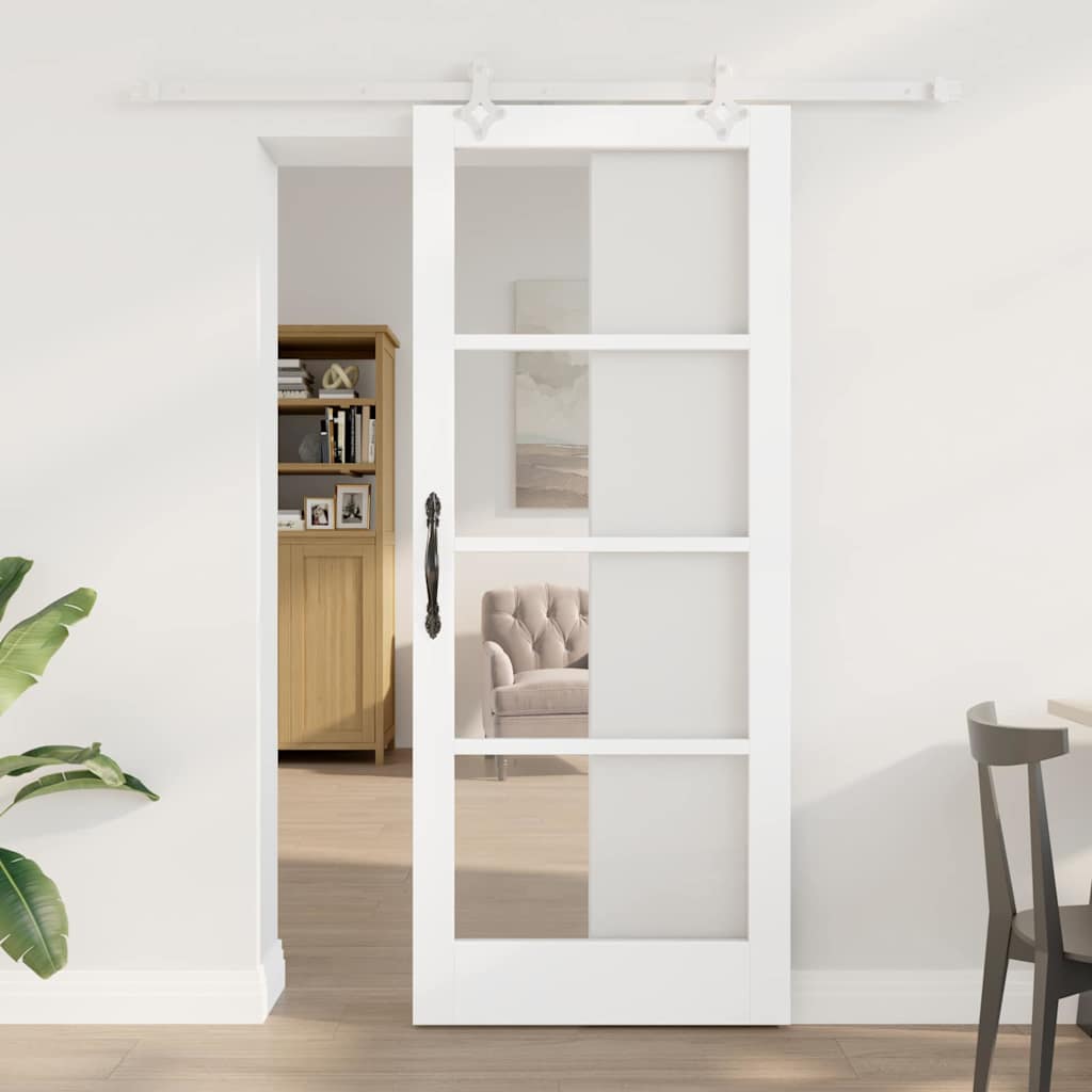Skydedør Hvid 83 x 202 cm Massivt fyrretræ og glas