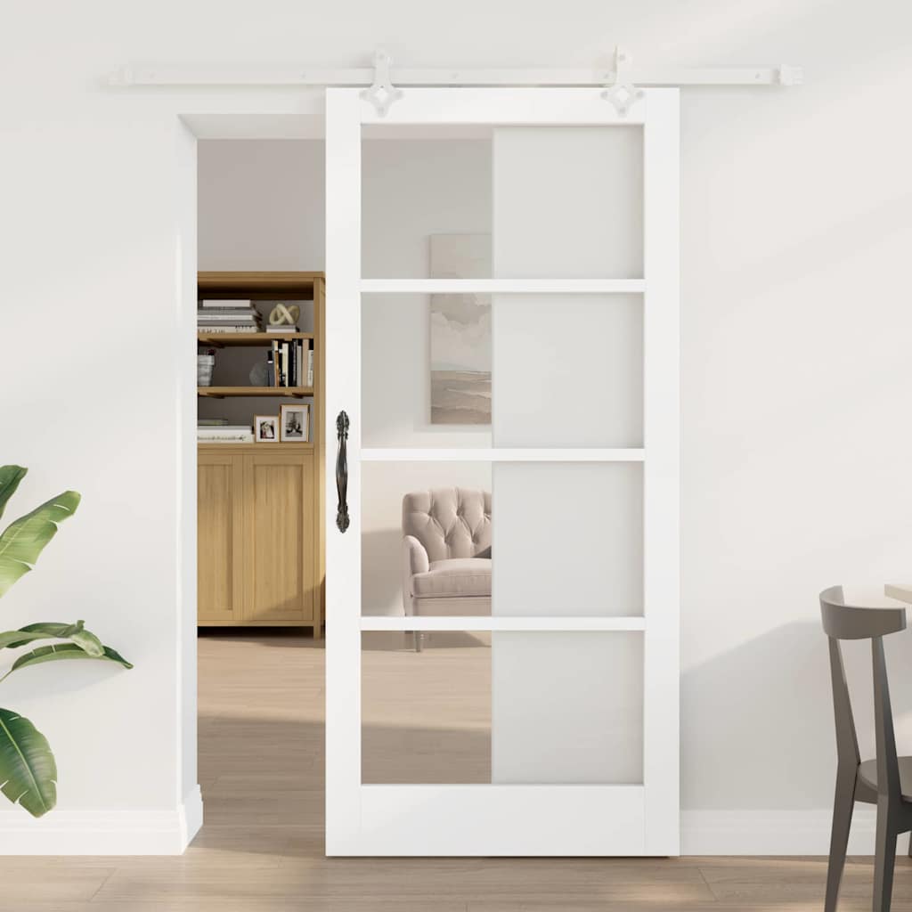Skydedør Hvid 93 x 202 cm Massivt fyrretræ og glas