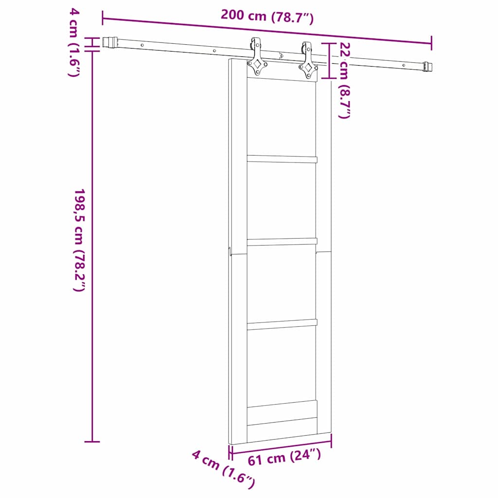 Skydedør Hvid 61 x 198,5 cm Massivt fyrretræ og glas