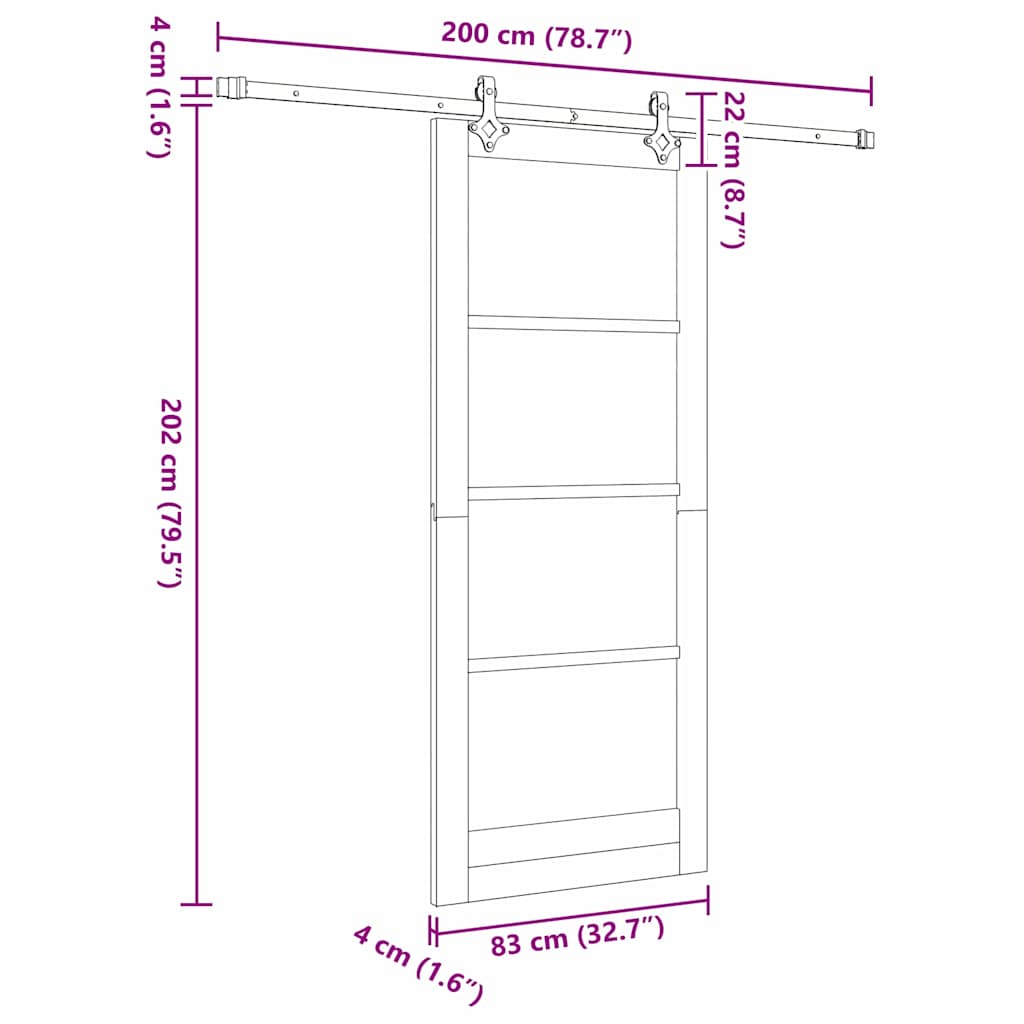Skydedør Hvid 83 x 202 cm Massivt fyrretræ og glas