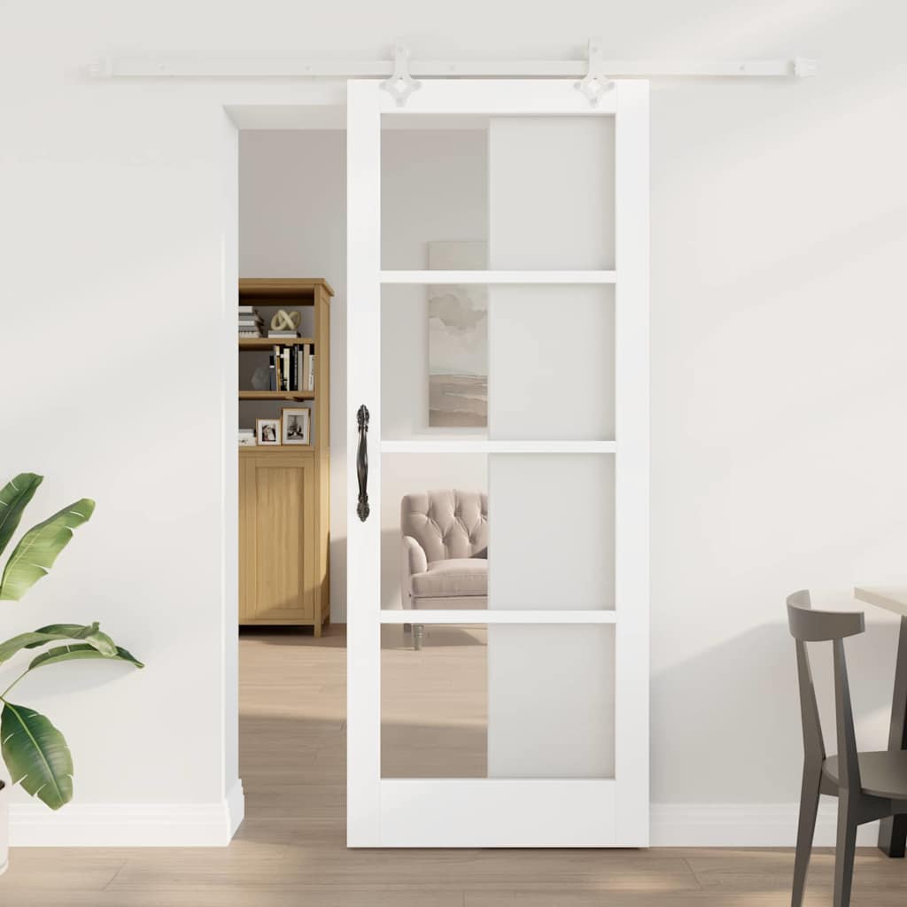 Skydedør Hvid 83 x 211 cm Massivt fyrretræ og glas