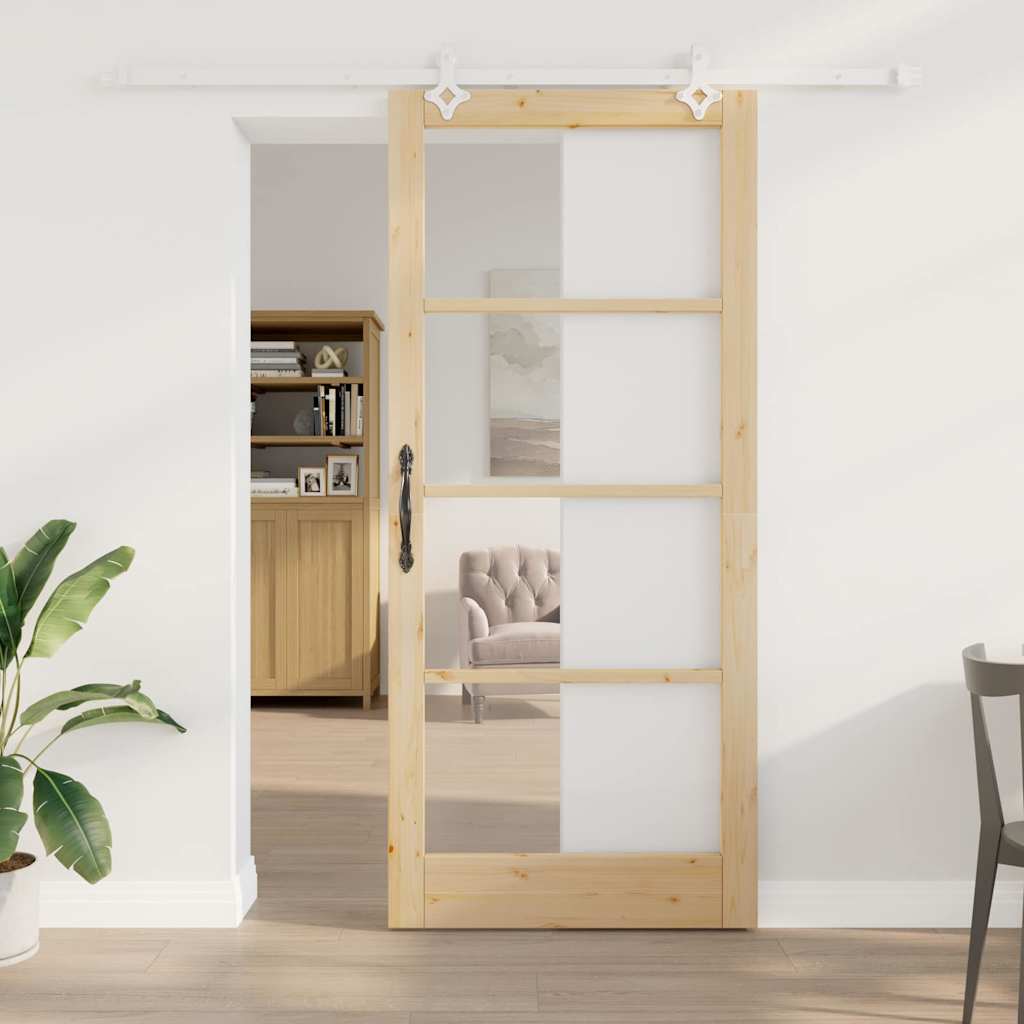 Skydedør Naturfarvet 93 x 211 cm Massivt fyrretræ og glas