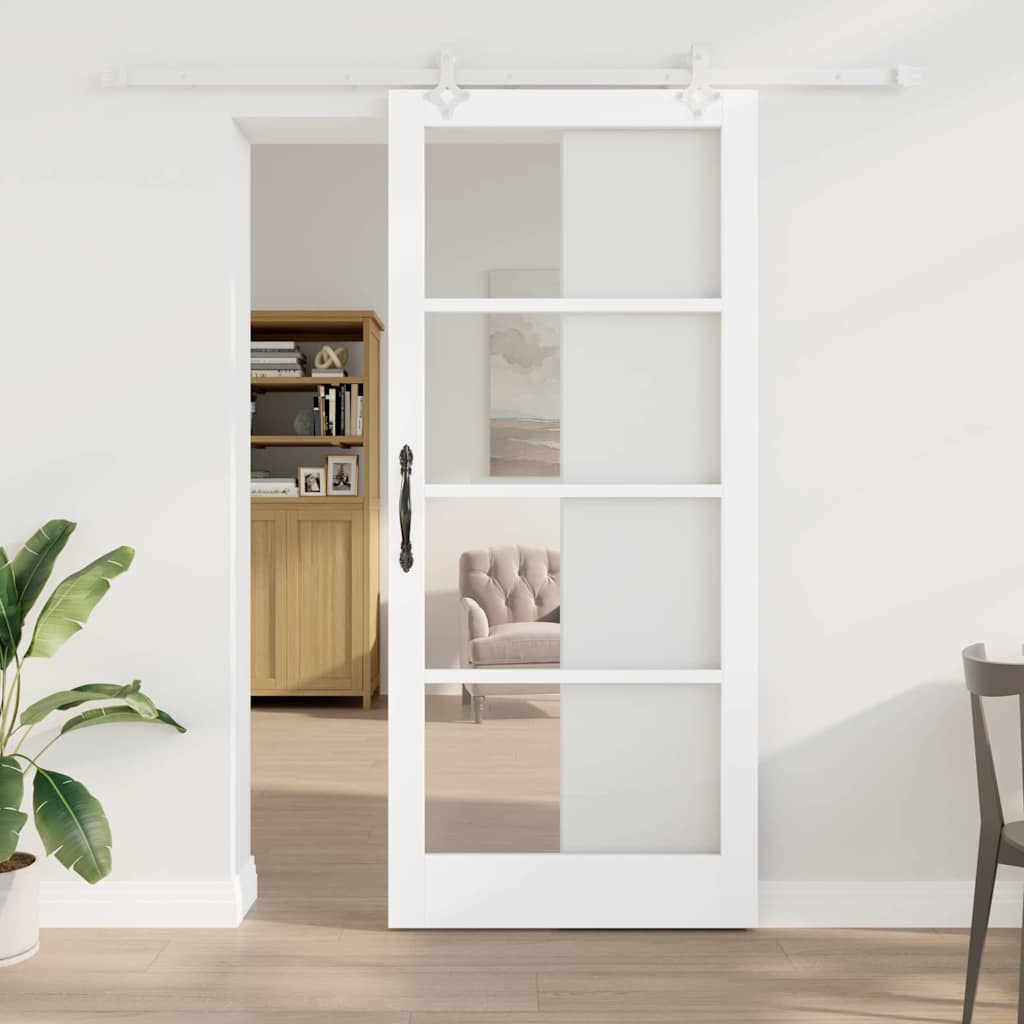 Skydedør Hvid 93 x 211 cm Massivt fyrretræ og glas