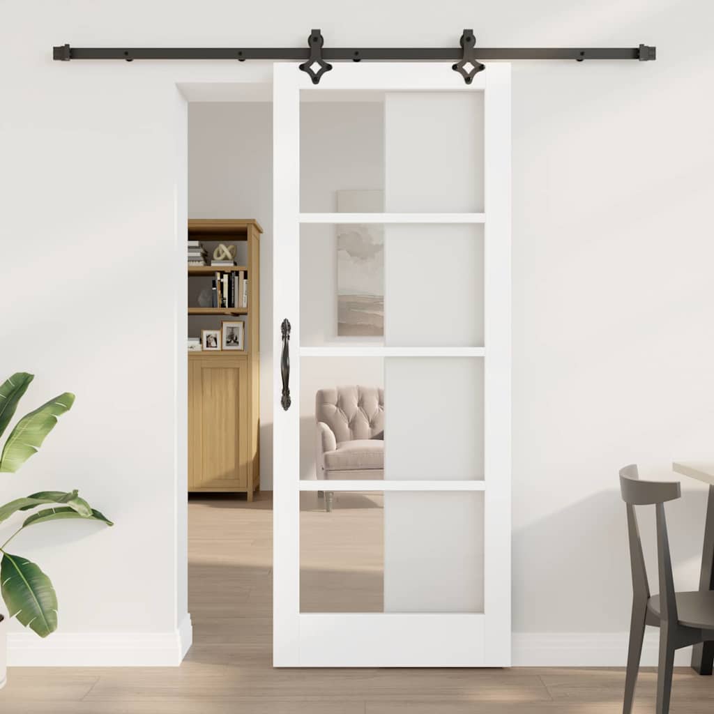 Skydedør Hvid 83 x 211 cm Massivt fyrretræ og glas
