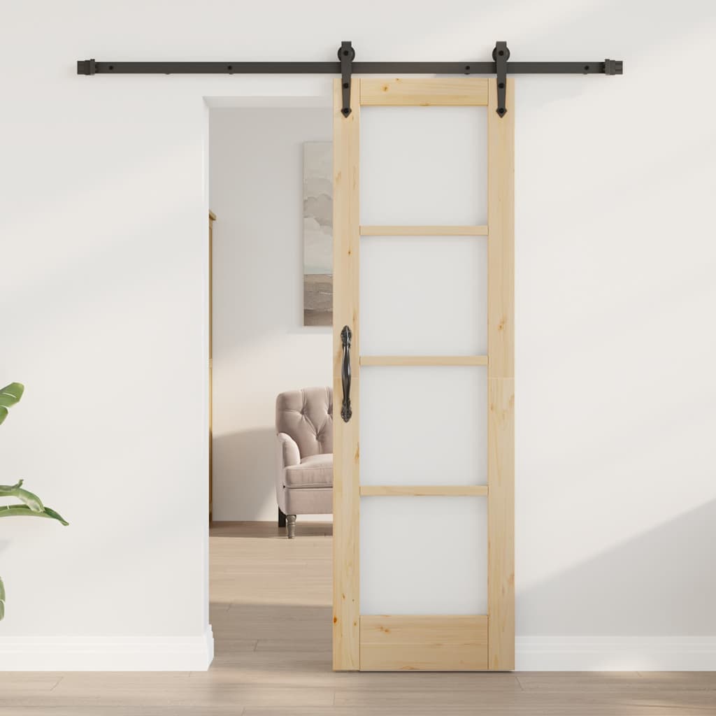 Skydedør Naturfarvet 61 x 198,5 cm Massivt fyrretræ og glas