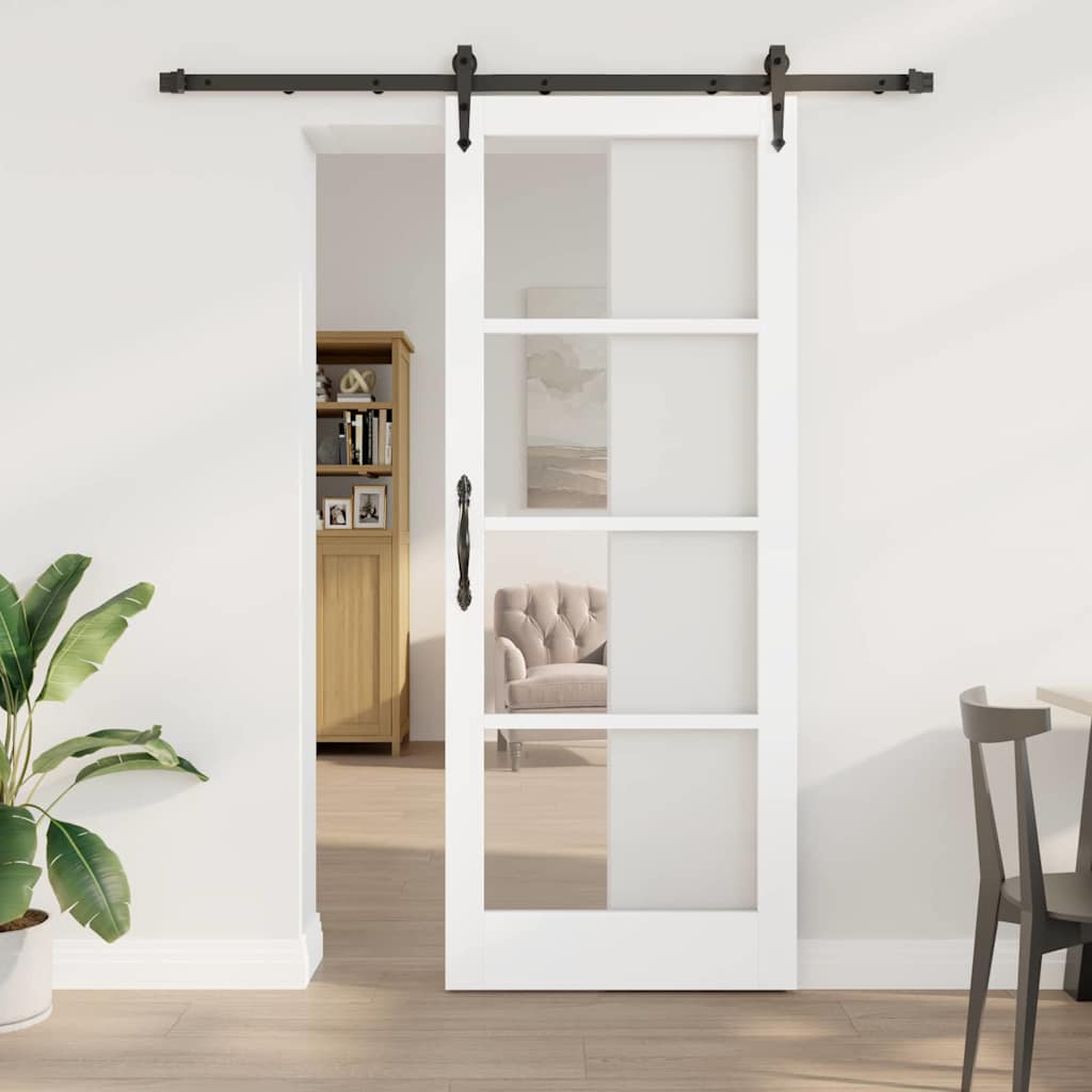 Skydedør Hvid 83 x 211 cm Massivt fyrretræ og glas