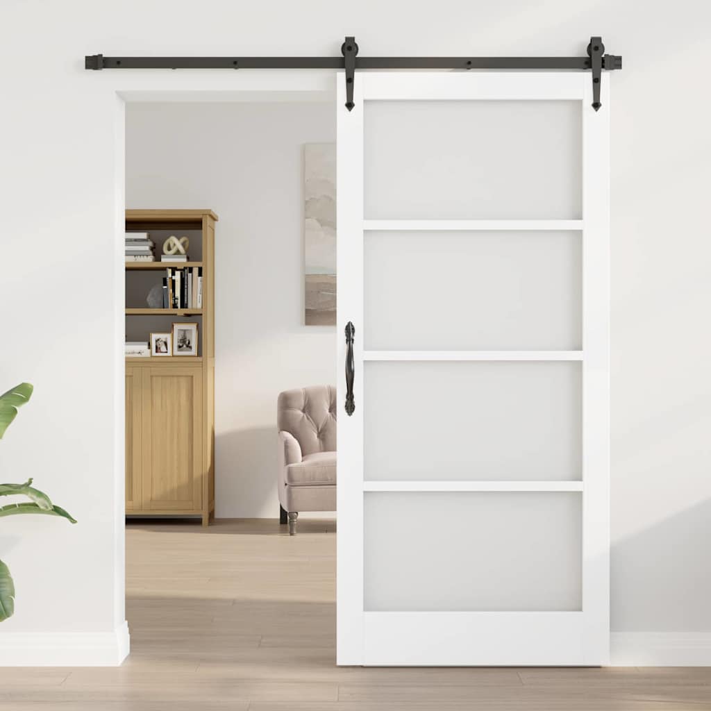 Skydedør Hvid 93 x 202 cm Massivt fyrretræ og glas