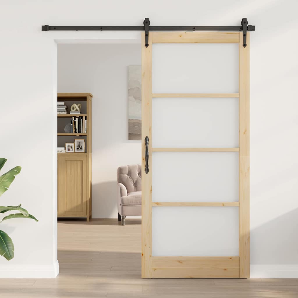 Skydedør Naturfarvet 93 x 211 cm Massivt fyrretræ og glas