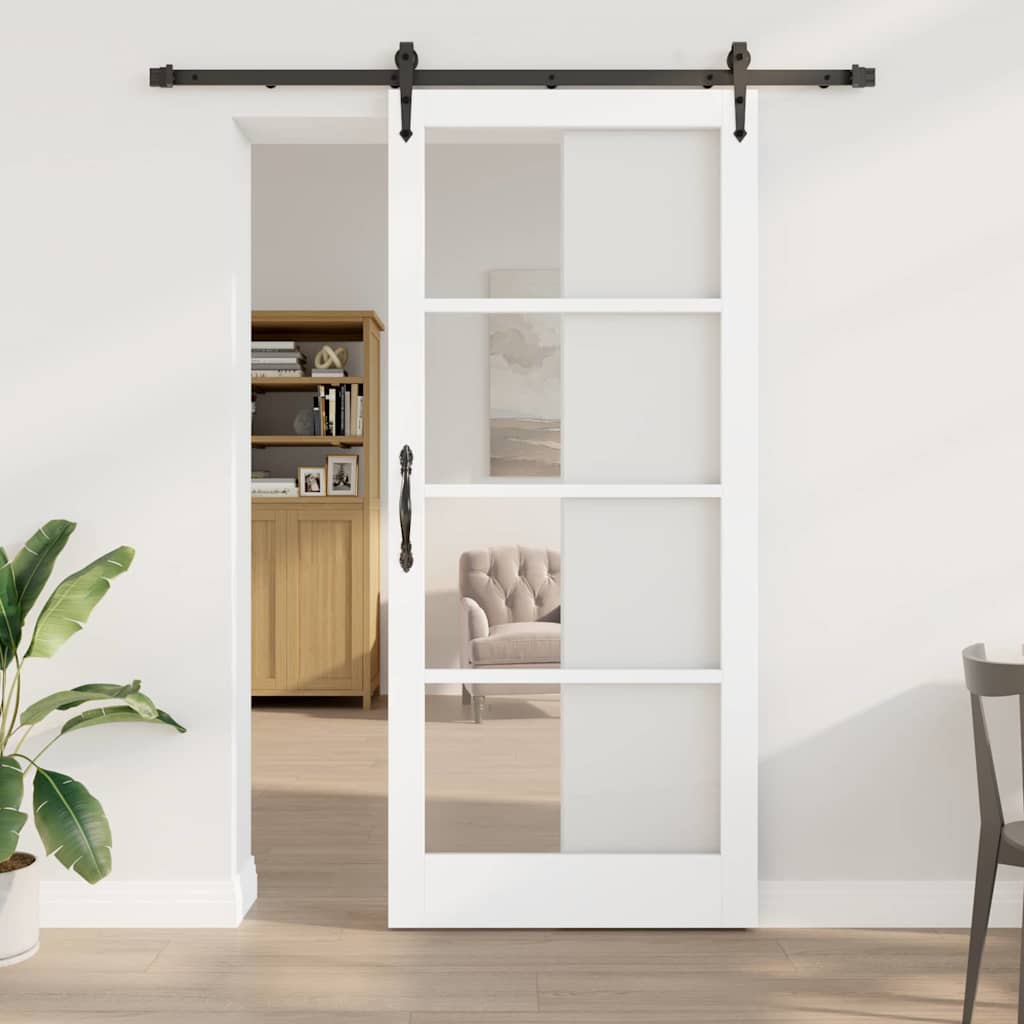Skydedør Hvid 93 x 211 cm Massivt fyrretræ og glas
