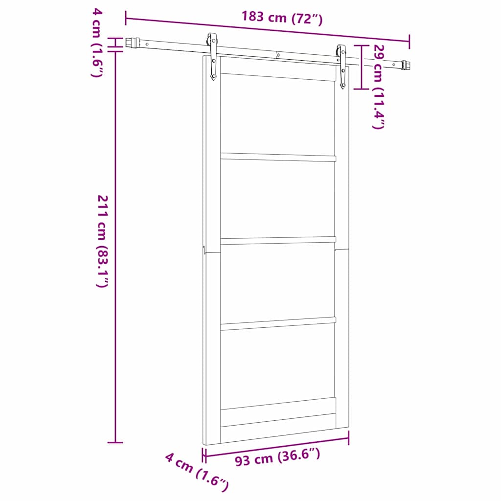 Skydedør Hvid 93 x 211 cm Massivt fyrretræ og glas