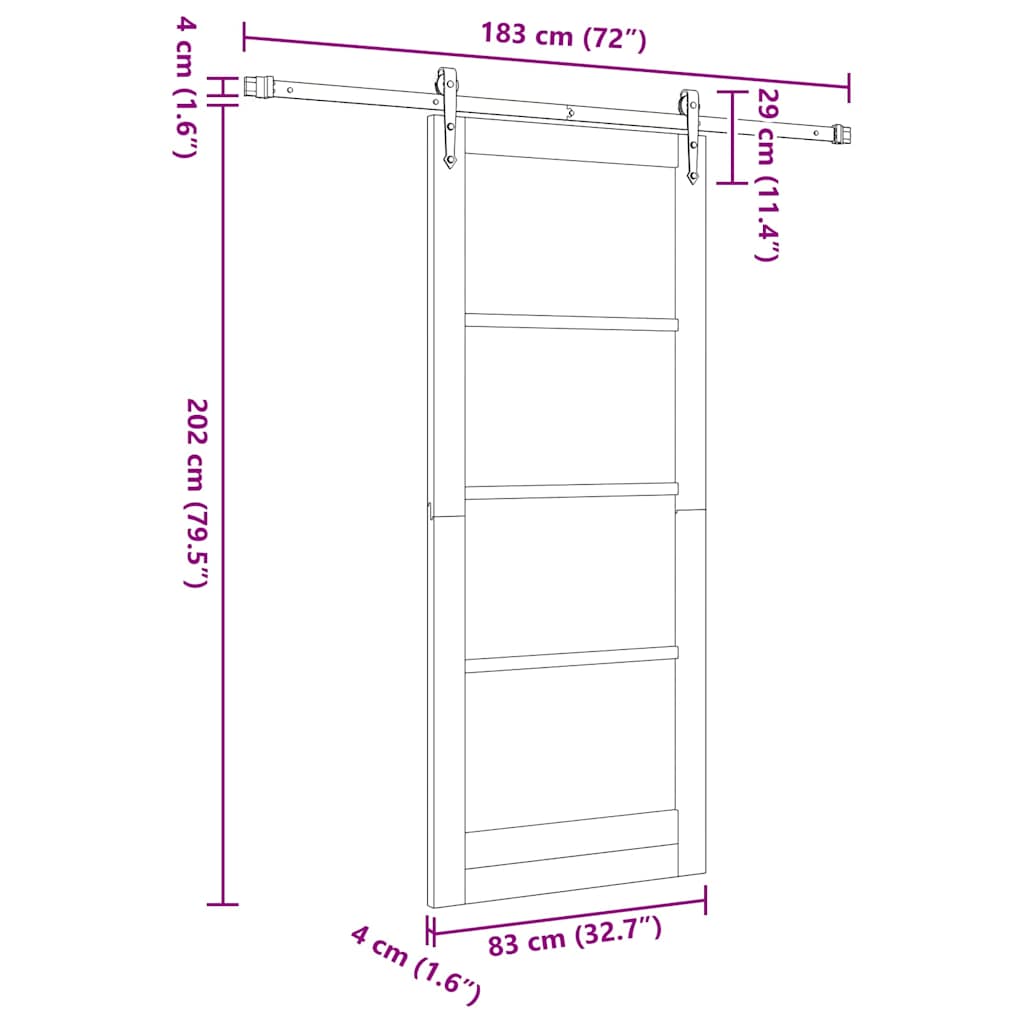 Skydedør Hvid 83 x 202 cm Massivt fyrretræ og glas
