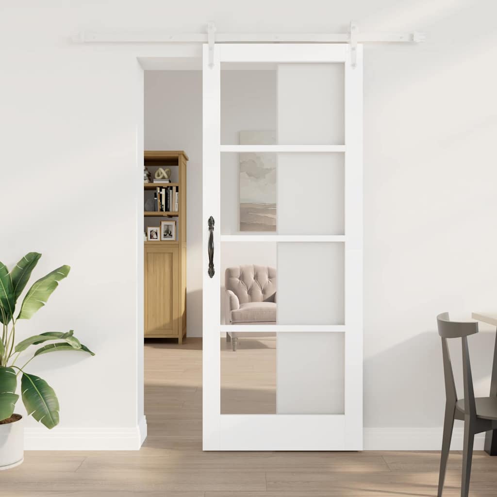 Skydedør Hvid 83 x 211 cm Massivt fyrretræ og glas