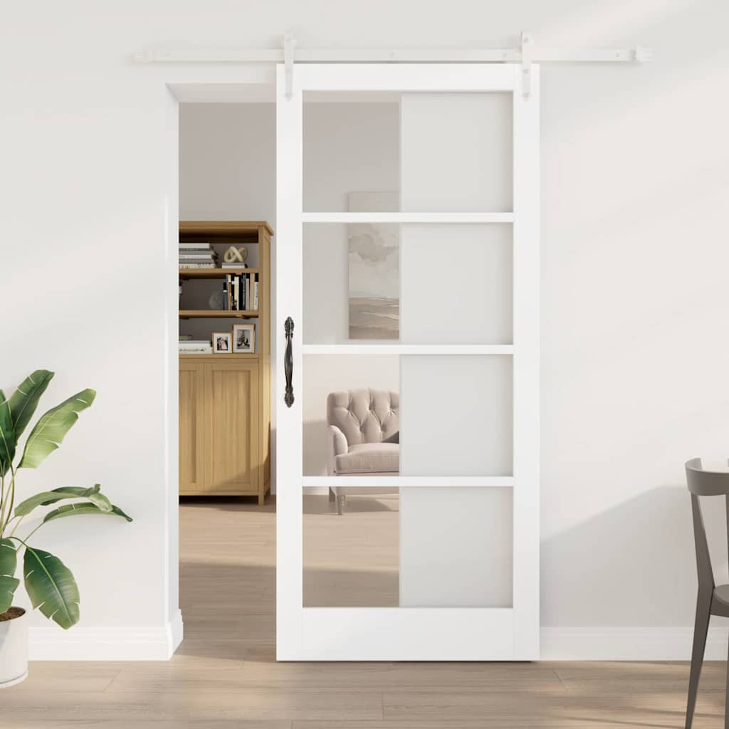 Skydedør Hvid 93 x 211 cm Massivt fyrretræ og glas
