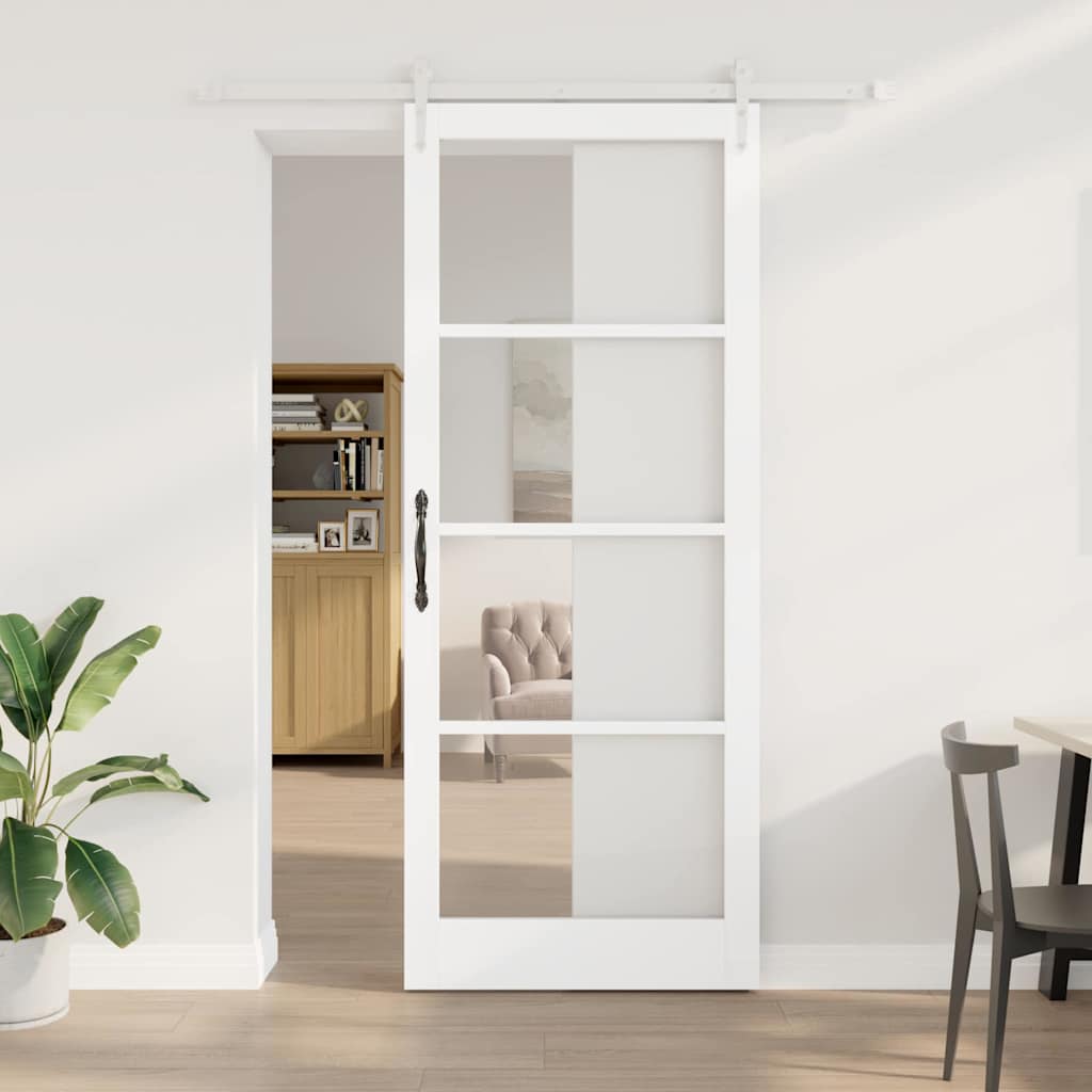 Skydedør Hvid 93 x 232 cm Massivt fyrretræ og glas