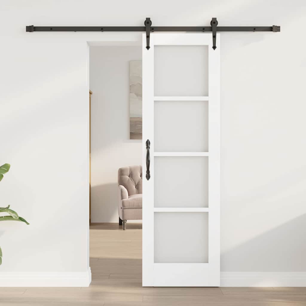 Skydedør Hvid og sort 61 x 198,5 cm Massivt fyrretræ og glas