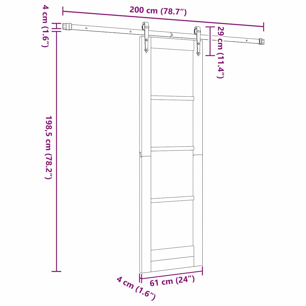 Skydedør Hvid og sort 61 x 198,5 cm Massivt fyrretræ og glas