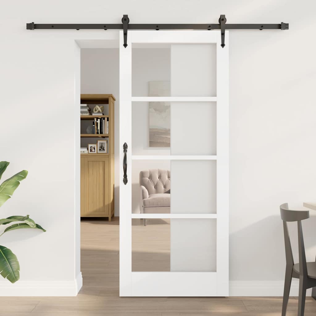 Skydedør Hvid og sort 83 x 202 cm Massivt fyrretræ og glas
