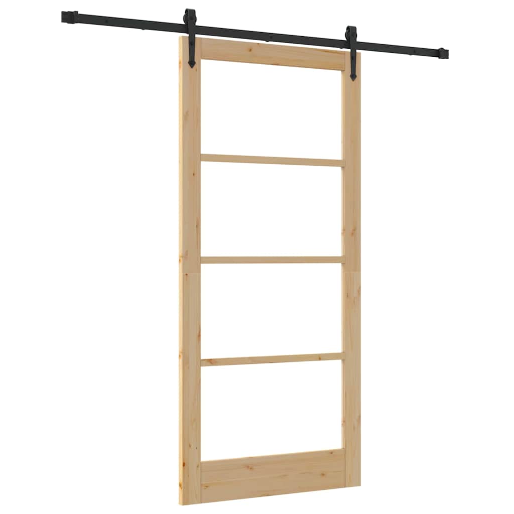 Skydedør Naturlig og sort 93 x 202 cm Massivt fyrretræ og glas