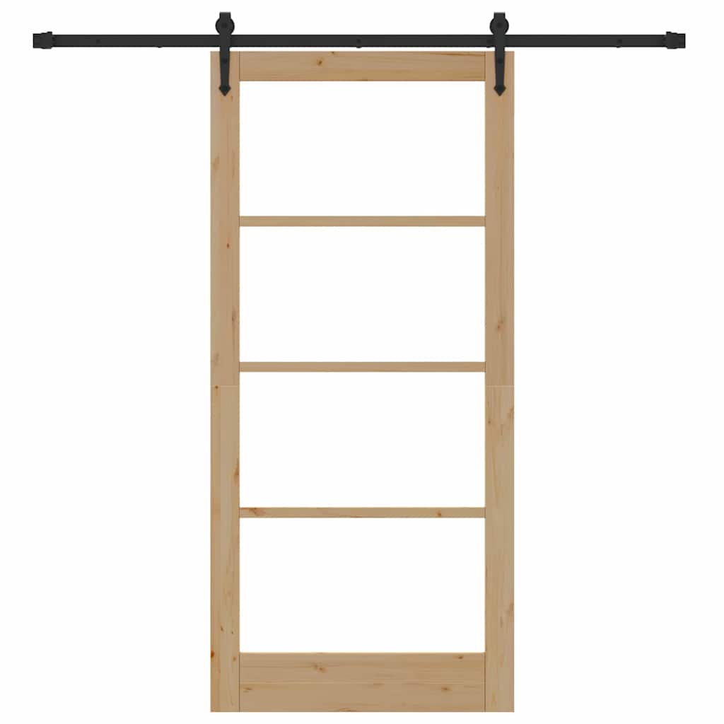 Skydedør Naturlig og sort 93 x 202 cm Massivt fyrretræ og glas