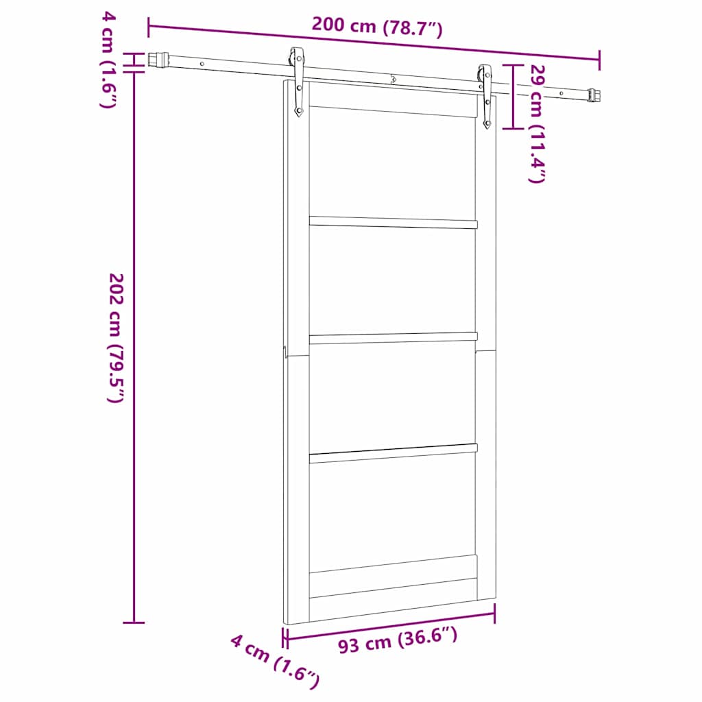 Skydedør Hvid og sort 93 x 202 cm Massivt fyrretræ og glas