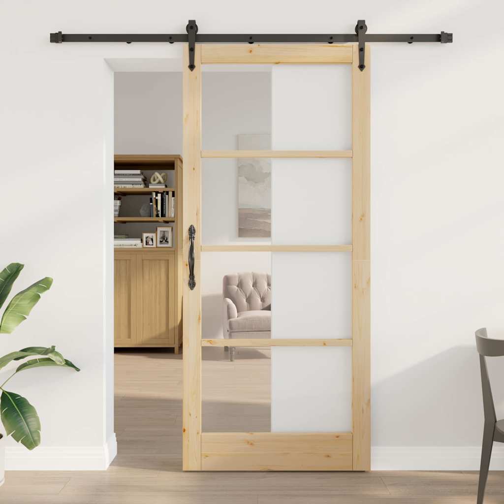 Skydedør Naturlig og sort 93 x 211 cm Massivt fyrretræ og glas