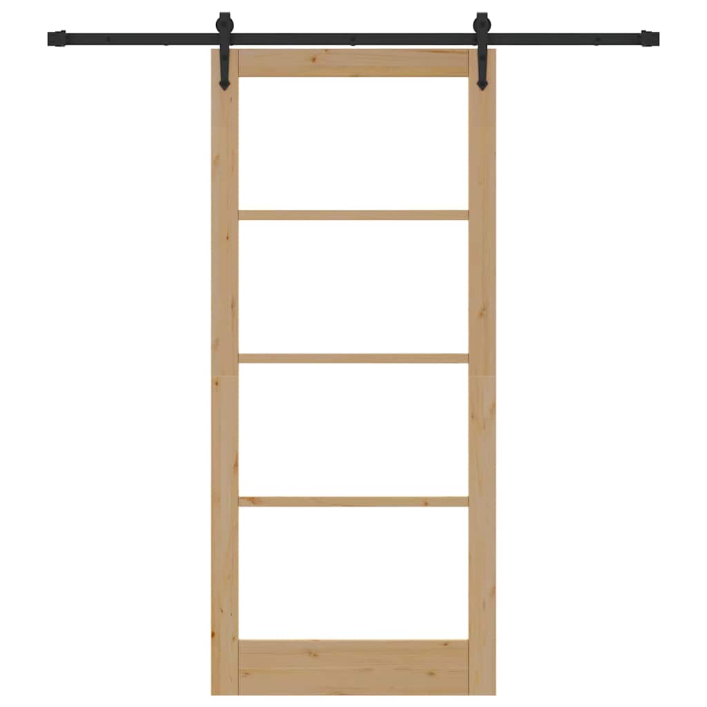 Skydedør Naturlig og sort 93 x 211 cm Massivt fyrretræ og glas