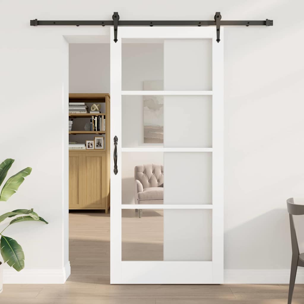 Skydedør Hvid og sort 93 x 211 cm Massivt fyrretræ og glas