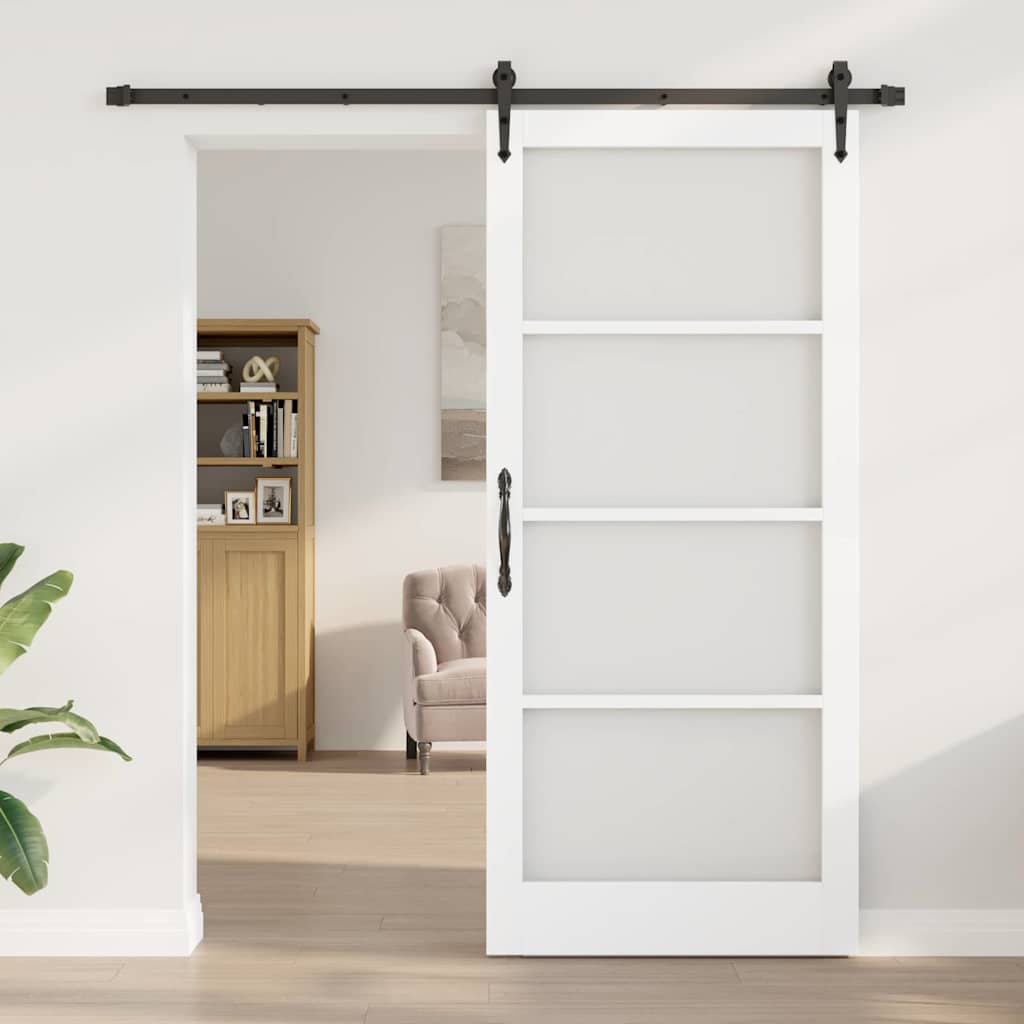 Skydedør Hvid og sort 93 x 211 cm Massivt fyrretræ og glas