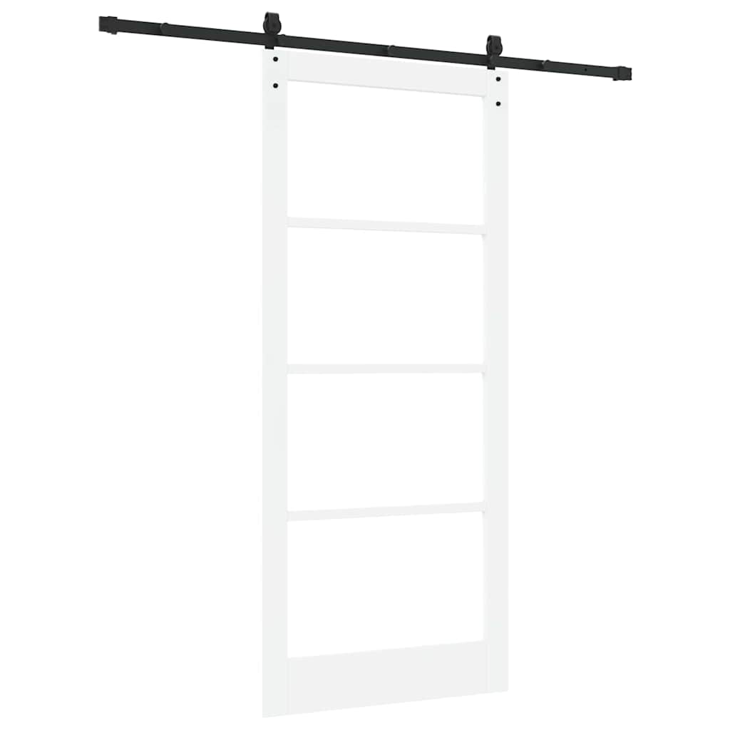Skydedør Hvid og sort 93 x 211 cm Massivt fyrretræ og glas