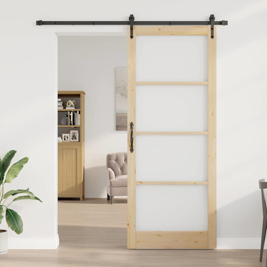Skydedør Naturlig og sort 93 x 232 cm Massivt fyrretræ og glas