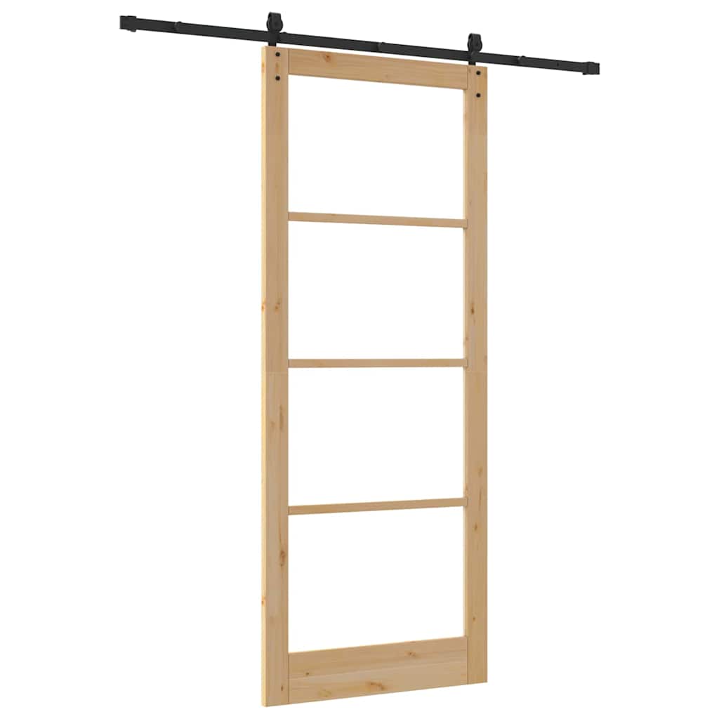 Skydedør Naturlig og sort 93 x 232 cm Massivt fyrretræ og glas