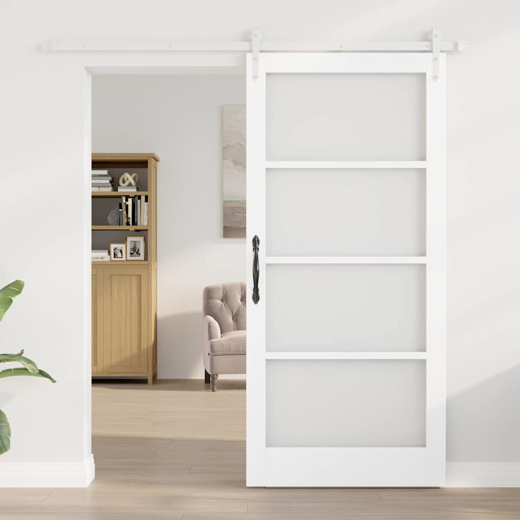Skydedør Hvid 93 x 202 cm Massivt fyrretræ og glas