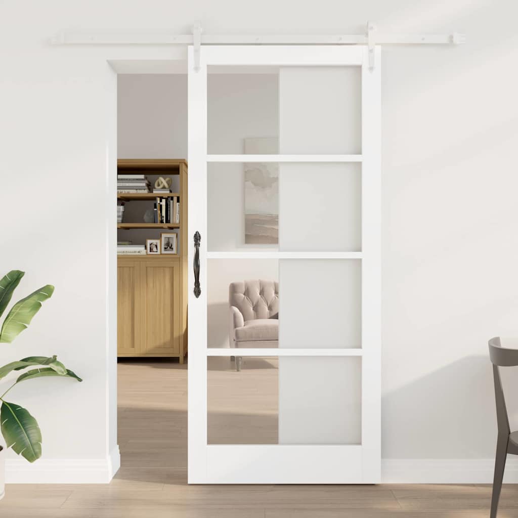 Skydedør Hvid 93 x 211 cm Massivt fyrretræ og glas