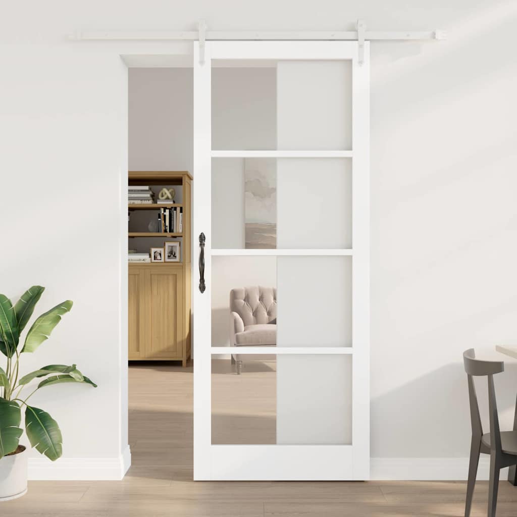 Skydedør Hvid 93 x 232 cm Massivt fyrretræ og glas