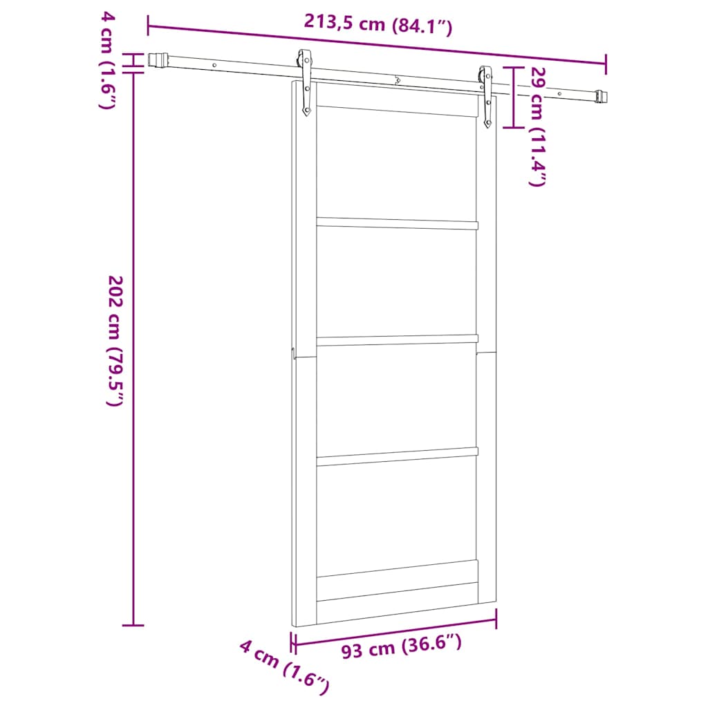 Skydedør ORKDAL Hvid 93 x 211 cm Massivt fyrretræ og glas