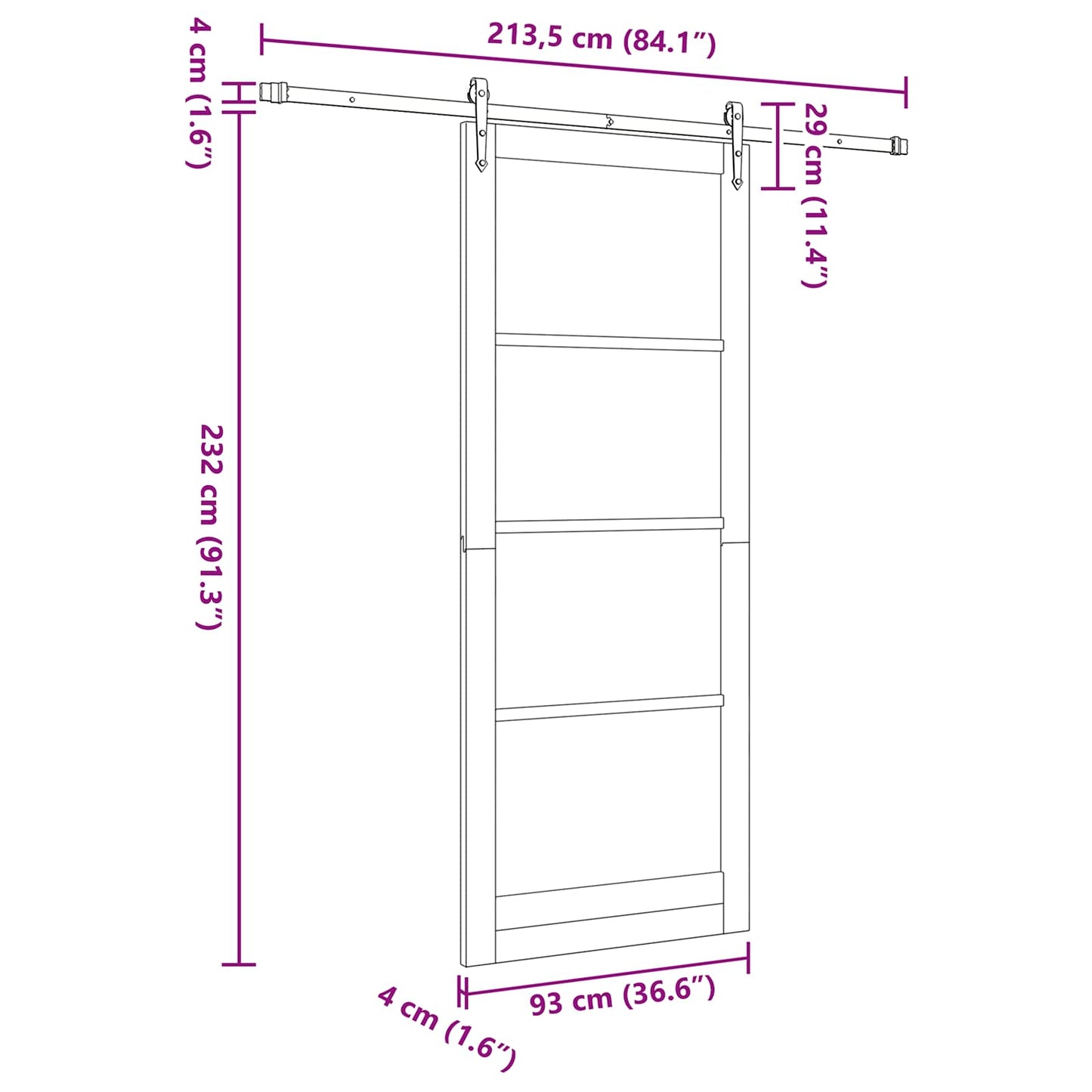 Skydedør ORKDAL Hvid 93 x 232 cm Massivt fyrretræ og glas