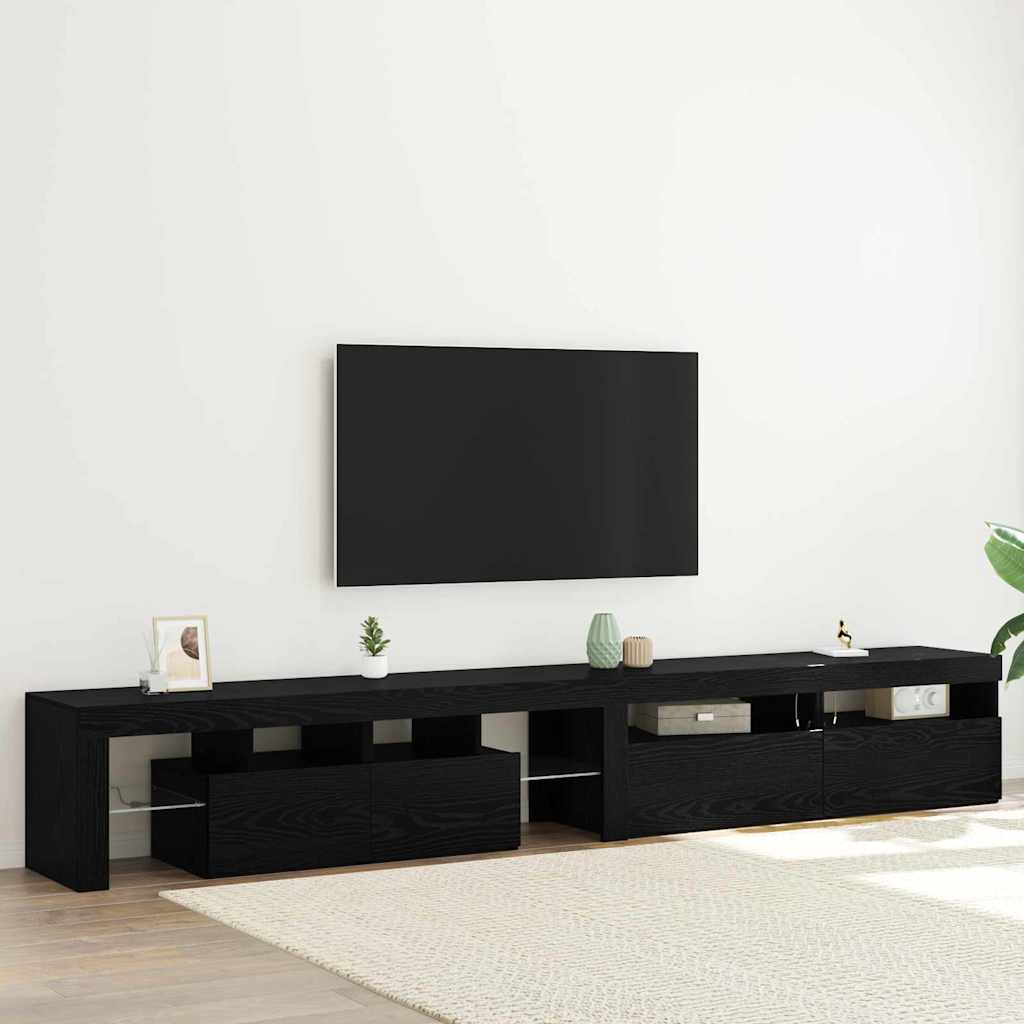 TV-skab med LED 3 pcs Sort eg 260 x 37 x 40 cm Konstrueret træ