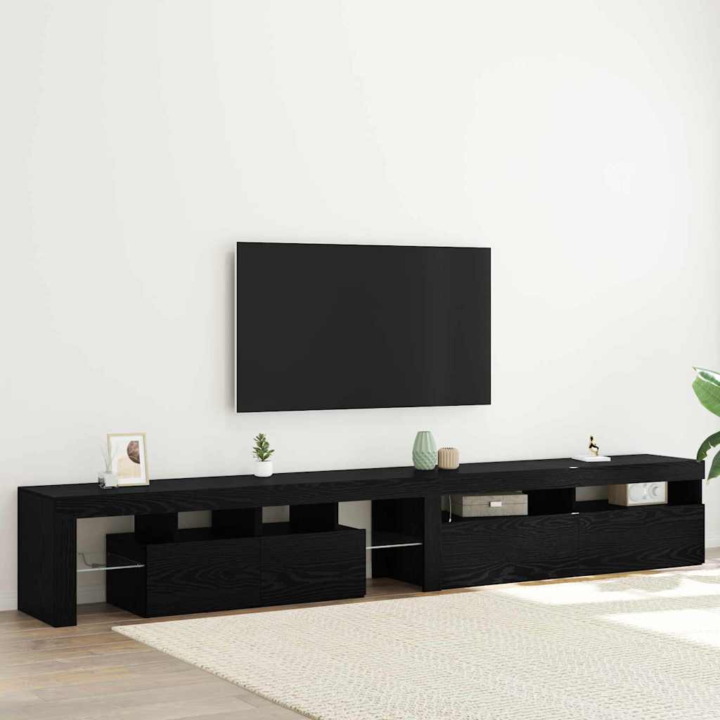 TV-skab med LED 2 pcs Sort eg 260 x 37 x 40 cm Konstrueret træ