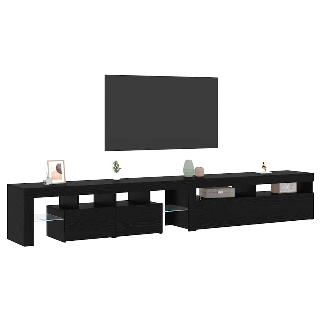 TV-skab med LED 2 pcs Sort eg 260 x 37 x 40 cm Konstrueret træ