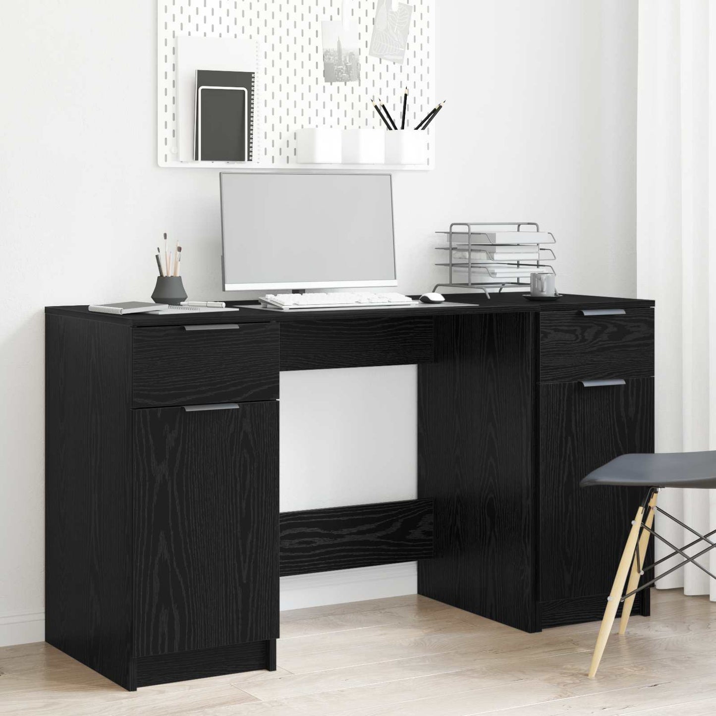 Bord med skuffe Sort eg 133 x 50 x 75 cm Konstrueret træ